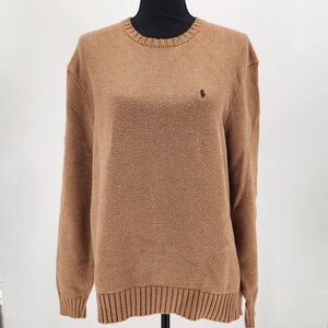Polo Ralph Lauren Vintage Brown Cotton Knit Crewneck Sweater Classic Fit 90s